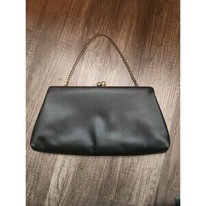 1960’s Black Patent Leather HL Clutch Wallet Stripes Handbag Vintage